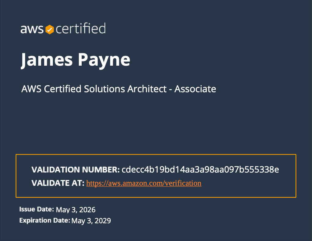AWS Certified Solutions Architect - Associate certificate